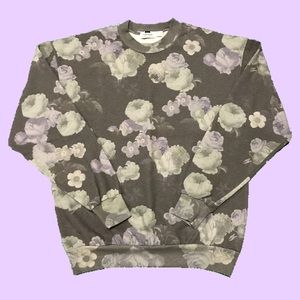 TOPMAN Size Small Floral Print Grey Sweatshirt
